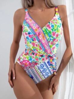 Floral Print Knot Front One Piece Swimsuit -Shein Clothing Store 1670028753b4a9f2aa8ea27f312c7e77027ee26381 thumbnail 405x552