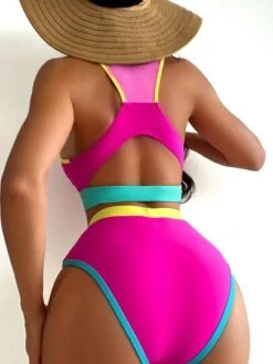 Colorblock Bikini Set Contrast Binding Tank Bra & Bikini Bottom 2 Piece Bathing Suit