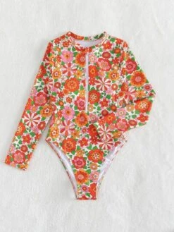 Floral Print Zip Front One Piece Swimsuit -Shein Clothing Store 1670292152c9102712c3c66fcf6823229b4d17fc44 thumbnail 405x552