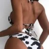 Cow Print Halter Triangle Bikini Swimsuit