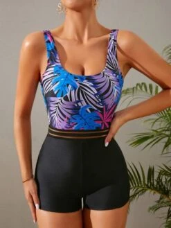 Tropical Print Contrast Mesh One Piece Swimsuit -Shein Clothing Store 167116232491e92b64c31112465aec0e2ef4673cb0 thumbnail 405x552