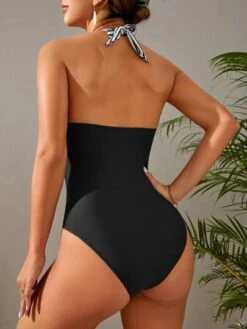 Striped Ruched Halter One Piece Swimsuit