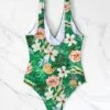 Random Tropical Print Knot Side One Piece Swimsuit