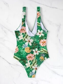 Random Tropical Print Knot Side One Piece Swimsuit
