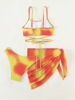 3pack Ombre Lace Up Bikini Swimsuit & Beach Skirt