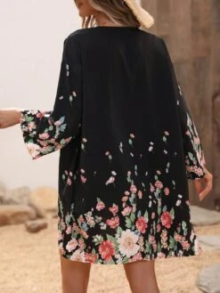 Floral Print Drop Shoulder Kimono