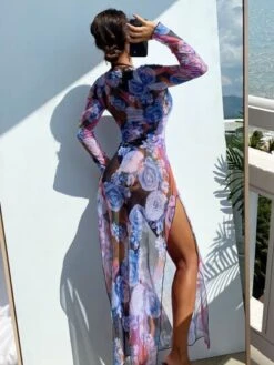 Floral Print Split Thigh Cover Up