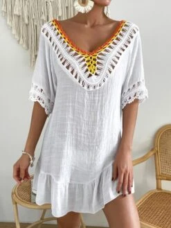 Contrast Crochet Ruffle Hem Cover Up