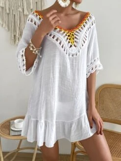 Contrast Crochet Ruffle Hem Cover Up -Shein Clothing Store 167281169952552580f6fbd39782c4addbac79dc1a thumbnail 405x552