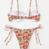 Floral Bikini Set Frill Trim Underwire Top & Tie Side Bottom 2 Piece Swimsuit