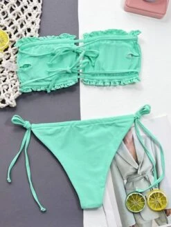 Smocked Bandeau Tie Side Bikini Swimsuit