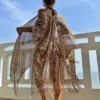 Zebra Striped Fringe Hem Kimono