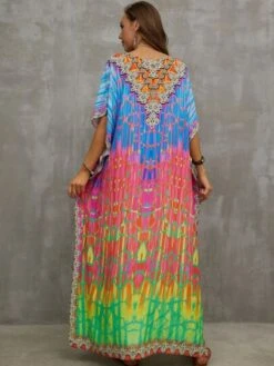 Ombre Geo Print Batwing Sleeve Cover Up Dress