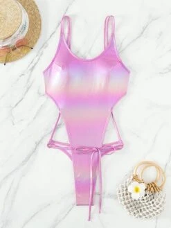 Ombre Metallic Cut Out Tie Front One Piece Swimsuit -Shein Clothing Store 1675931164edf6f7e519d5f9cd3b7f14b2a31a1497 thumbnail 405x552