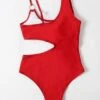 Plain Cut-out Ring Linked One Piece Swimsuit