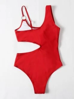 Plain Cut-out Ring Linked One Piece Swimsuit
