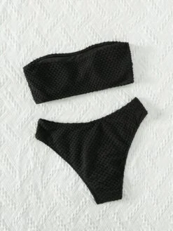 Textured Bikini Set Bandeau Top & High Waisted Bottom 2 Piece Swimsuit