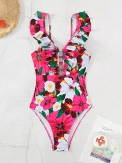 Floral Print Ruffle Trim One Piece Swimsuit -Shein Clothing Store 1676270779c35b48306c4d083d9a4c10cbc0b017c6 thumbnail 405x552
