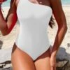 Cut-out Knot One Shoulder One Piece Swimsuit
