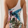 Tropical Print Ring Linked One Piece Swimsuit