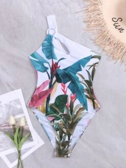 Tropical Print Ring Linked One Piece Swimsuit -Shein Clothing Store 1676872370e88abd07c19e9599c2e03f033a983423 thumbnail 405x552