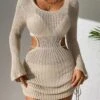 Cut Out Drawstring Side Cover Up Dress Without Bikini