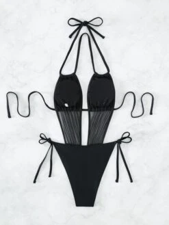 Contrast Mesh Tie Halter One Piece Swimsuit -Shein Clothing Store 1677462204c9ce6439943b4a44383ce588c8495df6 thumbnail 405x552