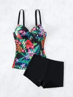 Tropical Print Tankini Set Push Up Underwire Swim Cami Top & Shorts 2 Piece Bathing Suit -Shein Clothing Store 16776643822f3e35a3a880b7bac2d926da29bebf8d thumbnail 405x552