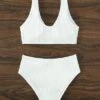 Plain Ribbed High Waisted Bikini Swimsuit