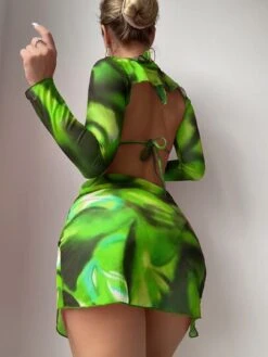 Tie Dye Halter Triangle Bikini Swimsuit With Cover Up Set