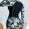 Tropical Print High Neck Bikini Swimsuit With Long Sleeve Swim Shirt