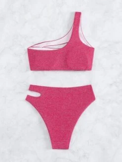 Glitter Cut-out One Shoulder Bikini Swimsuit