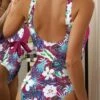 Tropical Print Knot Side One Piece Swimsuit