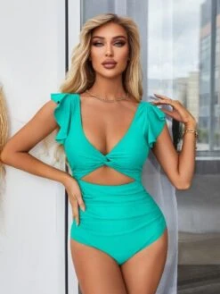 Twist Front Ruffle Trim Ruched Cut Out One Piece Swimsuit -Shein Clothing Store 16781705389de9686722cd526eacd70b8cb2f220c6 thumbnail 405x552