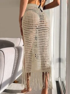 Hollow Out Fringe Hem Crochet Skirt