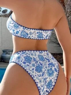 Floral Print Bikini Set Bandeau Bra & Bikini Bottom 2 Piece Bathing Suit