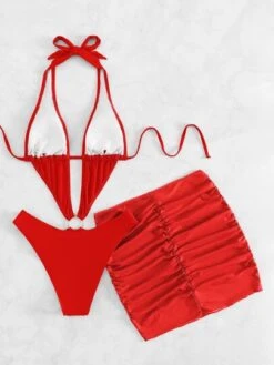 Ring Linked Halter One Piece Swimsuit With Beach Skirt -Shein Clothing Store 1678689674a532114d5ecf5b969c9016c621924e7e thumbnail 405x552