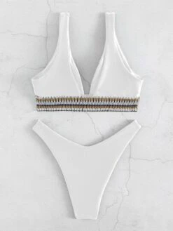 Contrast Tape High Cut Bikini Swimsuit