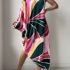 Allover Print One Shoulder Cover Up Dress