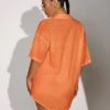 Solid Sheer Mesh Shirt & Drawstring Waist Shorts Cover Up Set Without Bra
