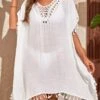 SHEIN Contrast Crochet Tassel Tie Backless Split Thigh Cover Up Dress Without Bikini