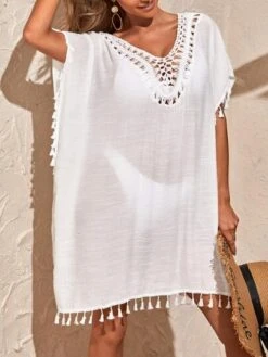 SHEIN Contrast Crochet Tassel Tie Backless Split Thigh Cover Up Dress Without Bikini -Shein Clothing Store 1678851171bb9567aaa43fcbad3681c61fddf7906b thumbnail 405x552