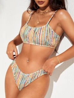 Colorful Striped Bikini Set Smocked Cami Top & Bikini Bottom 2 Piece Swimsuit -Shein Clothing Store 16790444815d9dc976568614aadf1ebb396000983a thumbnail 405x552
