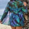 Tropical Print Knot Front Bikini Swimsuit With Kimono