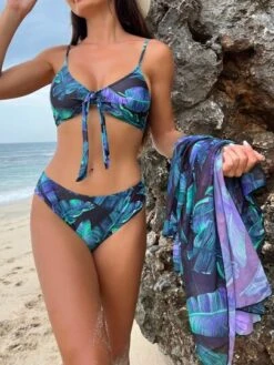 Tropical Print Knot Front Bikini Swimsuit With Kimono -Shein Clothing Store 16791108664a31d8307268666c3fabc6e9f23b5a58 thumbnail 405x552