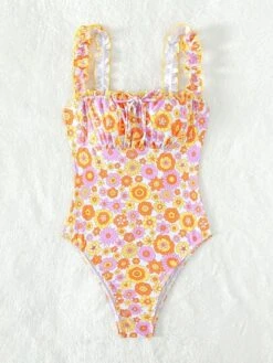 Floral Print Tie Front One Piece Swimsuit -Shein Clothing Store 1679276478c5345fa21769f628f99ab807066e6e88 thumbnail 405x552