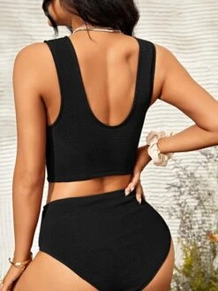 Plain High Waisted Bikini Swimsuit