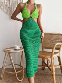 Two Tone Ring Linked Cut Out Tie Backless Cover Up Dress Without Panty -Shein Clothing Store 1679289166dfecebff6d0406cef150e06b94da74ca thumbnail 405x552