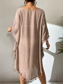 Contrast Crochet Tassel Trim Cover Up Dress