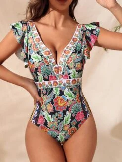 SHEIN Floral Print Ruffle Trim Plunging Neck Ruffle Trim One Piece Swimsuit -Shein Clothing Store 167938725804dad6a2a19e9ba7872897631cef995e thumbnail 405x552